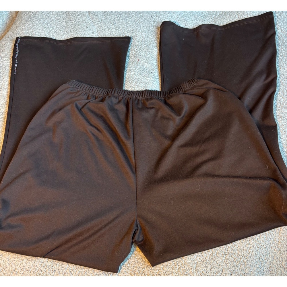 Slinky Brand Brown Wide Leg Beaded Hem Pants 1X 11014S-R16 Made in USA fairy